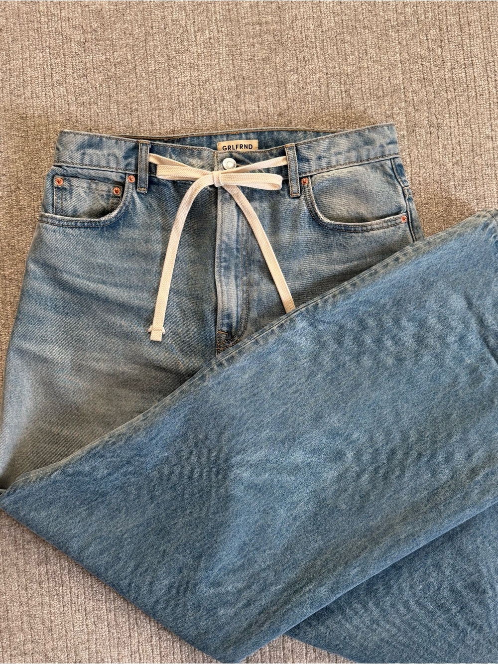GRLFRND Light Blue Wideleg Drawstring Denim